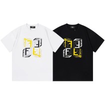 Fendi Geometry Letters Print Logo Short Sleeve Unisex Casual Cotton T-Shirts