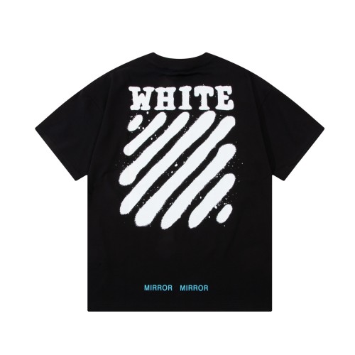Off White Diagonal Zebra Crossing Letter Print T-Shirt Fashion Unisex Cotton Short Sleeve