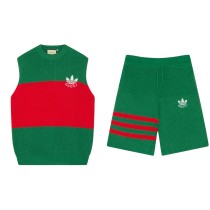 Gucci x Adidas Small Label Striped Sweater Set Unisex Sweater Vest And Shorts Suit