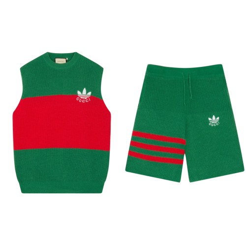 Gucci x Adidas Small Label Striped Sweater Set Unisex Sweater Vest And Shorts Suit