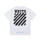Off White Diagonal Zebra Crossing Letter Print T-Shirt Fashion Unisex Cotton Short Sleeve