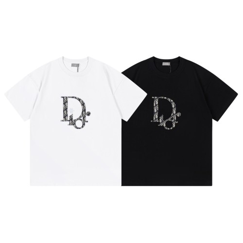 Dior Letter Logo Embroidery Short Sleeve Unisex Casual Street T-Shirts