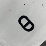 Dior Embroidery Graffiti Ink Splashing Logo Short Sleeve Unisex Casual Blue T-Shirts