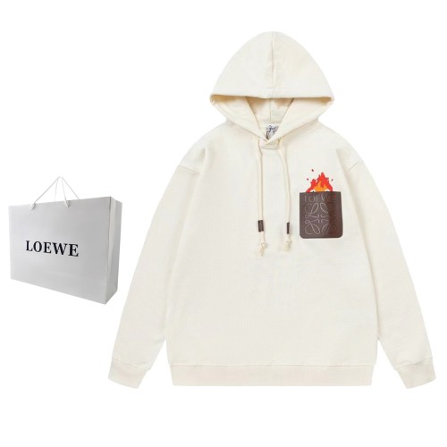 Loewe Unisex Classic Embroidered Flame Elf Skin Label Logo Pullover Casual Cotton Hoodies Sweatshirts
