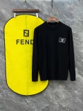 Fendi Classic Full Embroidered Logo Wool Blend Sweater Pullover Unisex Casual Half High Neck Sweater