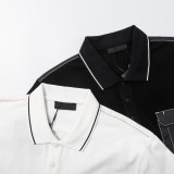 PRADA Pocket Letter Splicing Design Polo Collar Short Sleeve Men Elegant Simplicity Casual T-Shirts