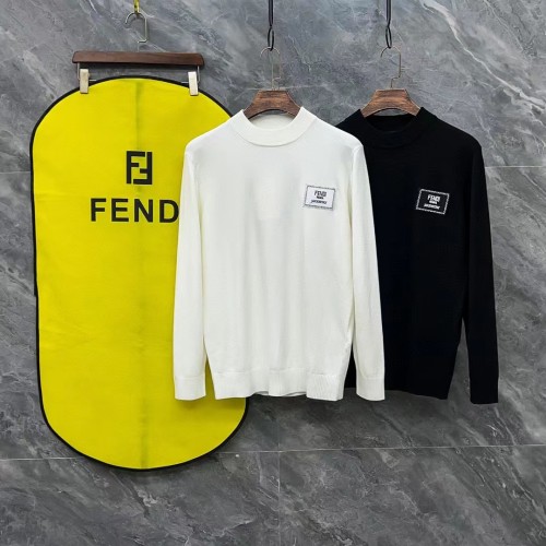 Fendi Classic Full Embroidered Logo Wool Blend Sweater Pullover Unisex Casual Half High Neck Sweater