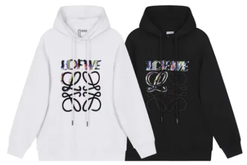 Loewe Unisex Classic Embroidered Letter Logo Pullover Casual Cotton Terry Hoodies Sweatshirts
