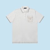 PRADA Pocket Letter Splicing Design Polo Collar Short Sleeve Men Elegant Simplicity Casual T-Shirts