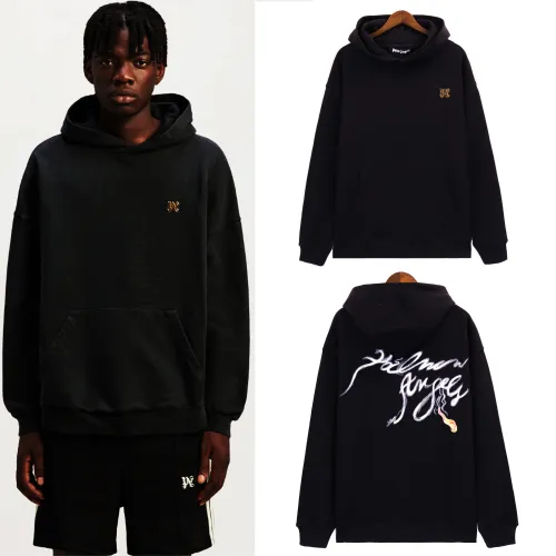 Palm Angels Smoke Effect Logo Letter Print Pullover Hoodie Unisex Casual Cotton Sweatshirt