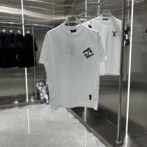 Fendi FF Diamond Embroidery Logo Short Sleeve Unisex Casual Cotton T-Shirts