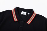 Burberry Classic Red Striped Patchwork Woven Collar Polo Shirt Men TB Short Sleeve