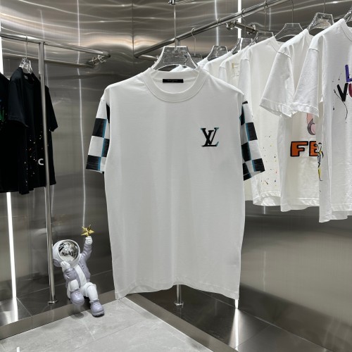 Louis Vuitton Colored Embroidery Logo Short Sleeve Unisex Casual Checkerboard Print Cotton T-Shirts