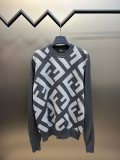 Fendi Classic Full Embroidered Logo Wool Blend Sweater Unisex Casual Grey Cashmere Sweater