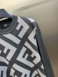 Fendi Classic Full Embroidered Logo Wool Blend Sweater Unisex Casual Grey Cashmere Sweater