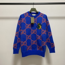 Gucci Full Logo Jacquard Knit Pullover Unisex Casual Cartoon Dinosaur Pattern Wool Sweater