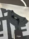 Fendi Classic Full Embroidered Logo Wool Blend Sweater Unisex Casual Grey Cashmere Sweater