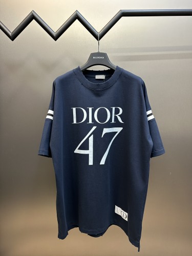 Dior 1947 Logo Embroidery Short Sleeve Unisex Casual Street Cotton T-Shirts
