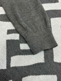 Fendi Classic Full Embroidered Logo Wool Blend Sweater Unisex Casual Grey Cashmere Sweater