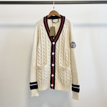 GUCCI Embroidered Letter Logo Sweater Unisex Casual Fashion Contrast Collar V-Neck Knit Cardigan