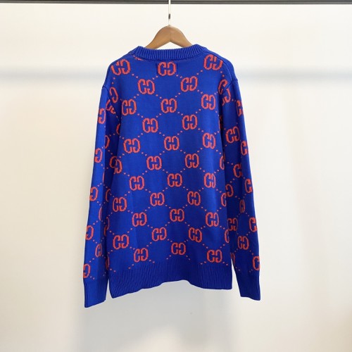 Gucci Full Logo Jacquard Knit Pullover Unisex Casual Contrasting Jacquard Wool Sweater