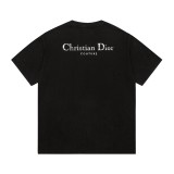 Dior Distressed Letter Logo Print Old Short Sleeve Unisex Casual Street T-Shirts