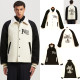 Palm Angels Black White College Jacket Men Palm Tree Pattern Sports Varsity Jacket