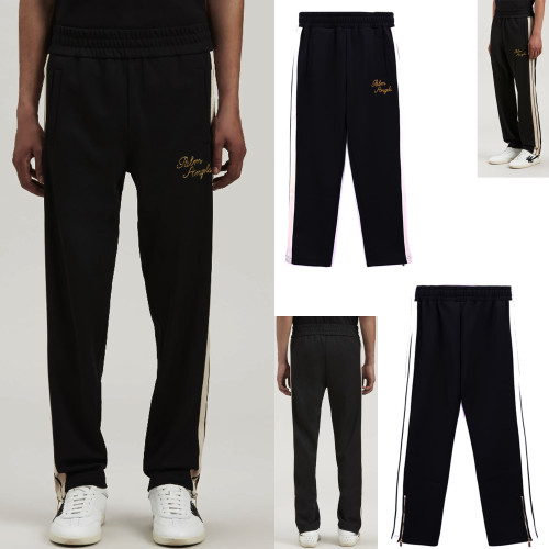 Palm Angels Gold Embroidered Logo Striped Zip Casual Sweatpants Men Casual Street Sports Pants