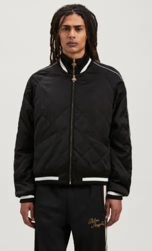 PALM ANGELS VILLE LUMIÈRE RUE DE SAINT-HONORÉ 217 Men Black Blazer Silver Palm Tree Embroidery Logo Cotton-Padded Sports Jacket