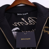 PALM ANGELS VILLE LUMIÈRE RUE DE SAINT-HONORÉ 217 Men Black Varsity Jacket Silver Palm Tree Embroidery Logo Sports Jacket