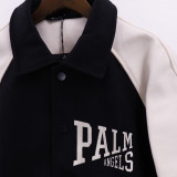 Palm Angels Black White College Jacket Men Palm Tree Pattern Sports Varsity Jacket