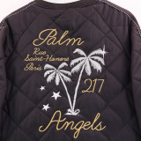 PALM ANGELS VILLE LUMIÈRE RUE DE SAINT-HONORÉ 217 Men Black Blazer Silver Palm Tree Embroidery Logo Cotton-Padded Sports Jacket
