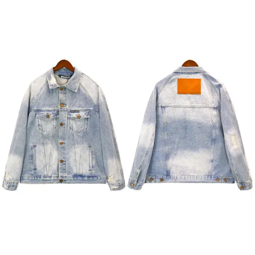 Palm Angels Unisex Embroidery Logo Street Washed Old Denim Jacket
