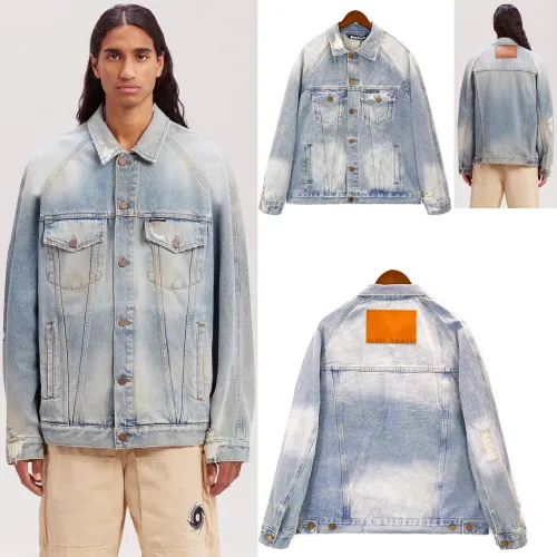 Palm Angels Unisex Embroidery Logo Street Washed Old Denim Jacket