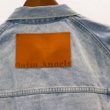 Palm Angels Unisex Embroidery Logo Street Washed Old Denim Jacket