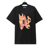 Palm Angels Classic Fire Letter Logo Short Sleeve Unisex Casual Cotton T-Shirt