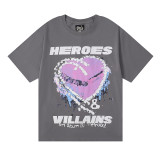 Hellstar Creative Heart Print T-shirt Unisex Casual Loose Short Sleeve
