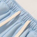 Hellstar Sky Blue Casual Shorts Loose Drawstring Cotton Pants
