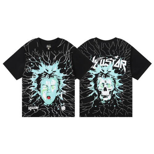 Hellstar Full Body Lines Funny Face Skull Print T-shirt Unisex Cotton Loose Short Sleeve