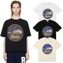 Rhude Saint Malo Castle Printed T-shirt Couple Casual Cotton Short Sleeve