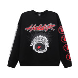 Hellstar Redords Funny Smiling Face Arm Print Round Neck Sweater Couple Casual Cotton Sweater