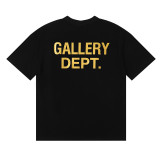 Gallery Dept Flame Gold Stamping Logo Print T-shirt Unisex Casual Round Neck Short Sleeve