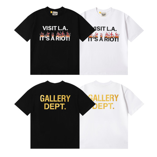 Gallery Dept Flame Gold Stamping Logo Print T-shirt Unisex Casual Round Neck Short Sleeve