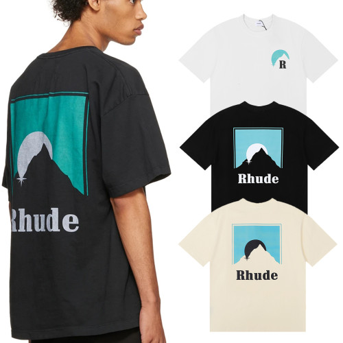 Rhude Sunset Classic Print T-shirt Unisex Casual Cotton Short Sleeve