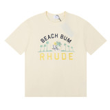 Rhude Beach Bum Print T-shirt Couple High Street Cotton Short Sleeve