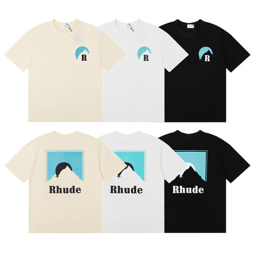 Rhude Sunset Classic Print T-shirt Unisex Casual Cotton Short Sleeve