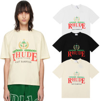 Rhude East Hampton Crest Print T-shirt Unisex Casual Round Neck Short Sleeve