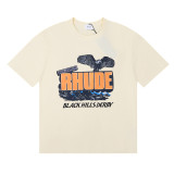 Rhude Black Hills Derby Print T-shirt Unisex High Street Casual Short Sleeve
