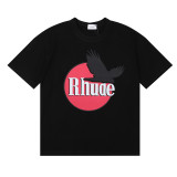 Rhude High Street Black Peace Dove Print T-shirt Couple Casual Cotton T-shirt