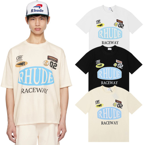 Rhude Raceway Print T-shirt Couple High Street Cotton Short Sleeve